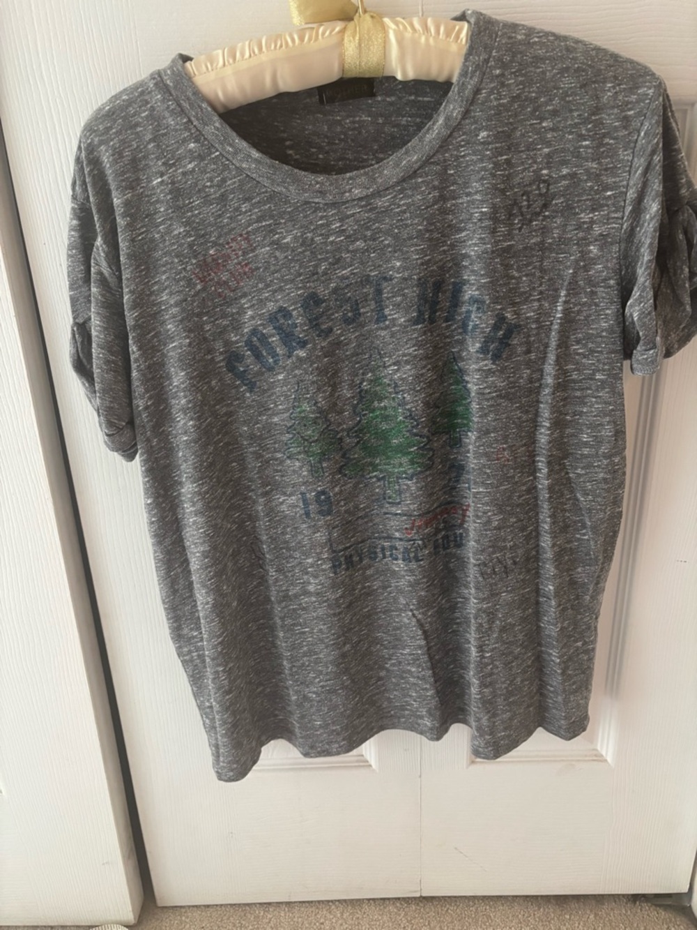 MOTHER Gray Short Sleeve Graphic Tee with Green Tree Print